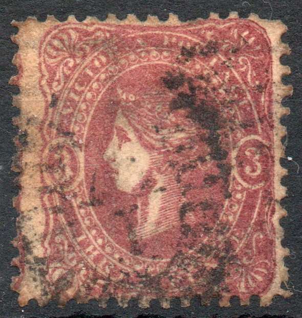 Australia Victoria 1860-66 3d maroon fine used. SG 91. Cat £30. (2022)