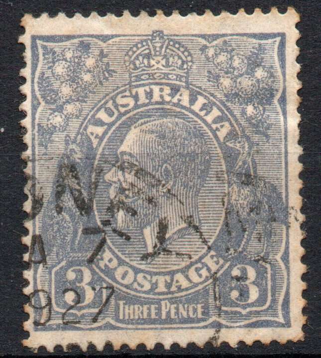 Australia 1926-30 3d dull ultramarine used. SG 90. Cat £5 (2022)