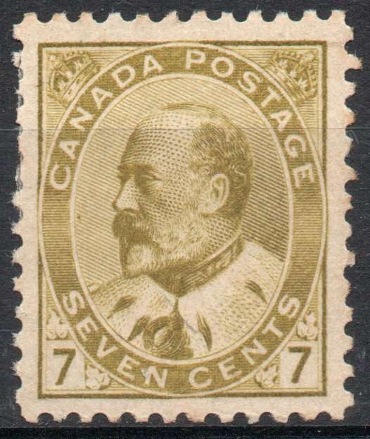 Canada 1903-12 KEVII 7c yellow-olive fine mounted mint. SG 180. Cat £90 (2022)