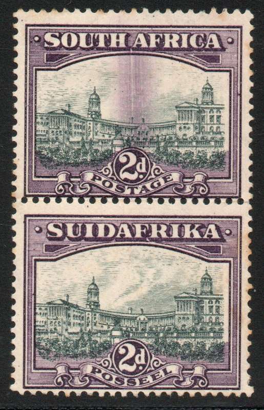 South Africa 1930-45 Roto 2d grey & lilac vert pair with doctor's blade flaw mounted mint. SACC 44a.