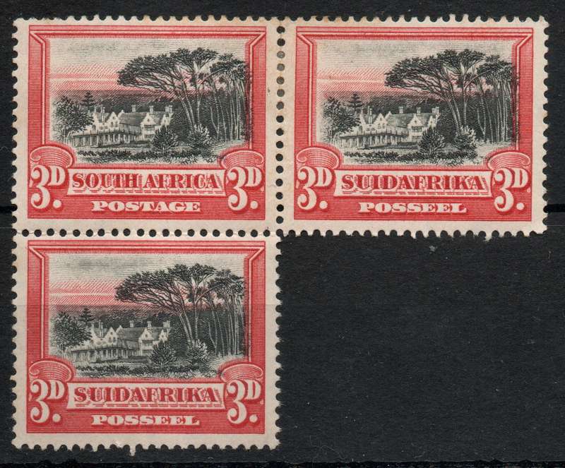 South Africa 1927 London Pictorial 3d black & red 3 stamps mounted mint. SACC 34. Cat R300