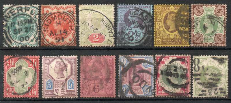 Great Britain 1887 Jubilee definitive part set of 12 fine used.  Cat as cheapest £389 (2022)