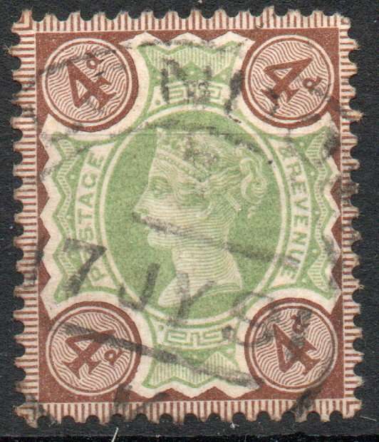 Great Britain 1887-92 Jubilee definitive 4d fine used.  SG 205. Cat £18 (2022)