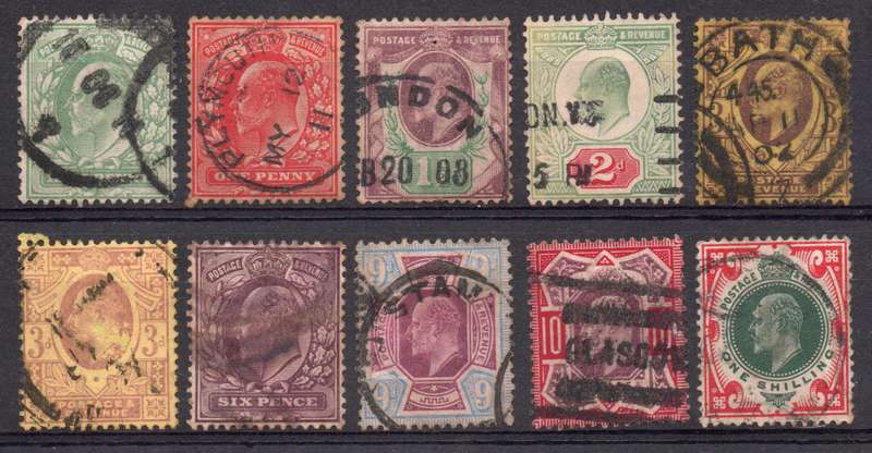 Great Britain 1902 KEVII Definitive part set of 10 fine used. Between SG 217-314. Cat £293
