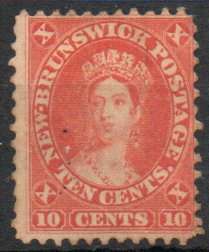 New Brunswick 1860-63 QEII 10c red mint no gum. SG 17. Cat £75 (2022)