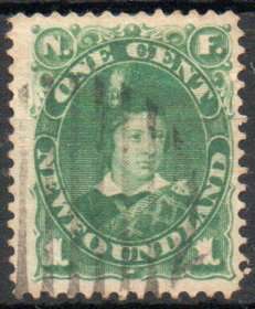 Newfoundland 1887 1c green fine used. SG 50a. Cat £4,75 (2022)