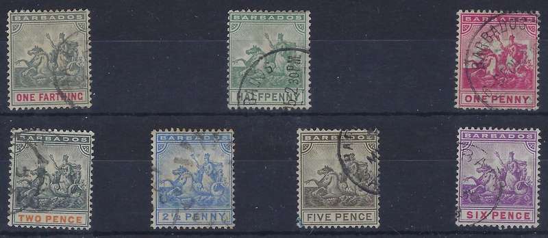 BARBADOS 1892-1903, 1/4p-6p, part set, SG 105-111, used