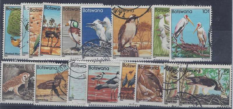 BOTSWANA 1982  1t-2p, part set, birds  SG 515-532 used