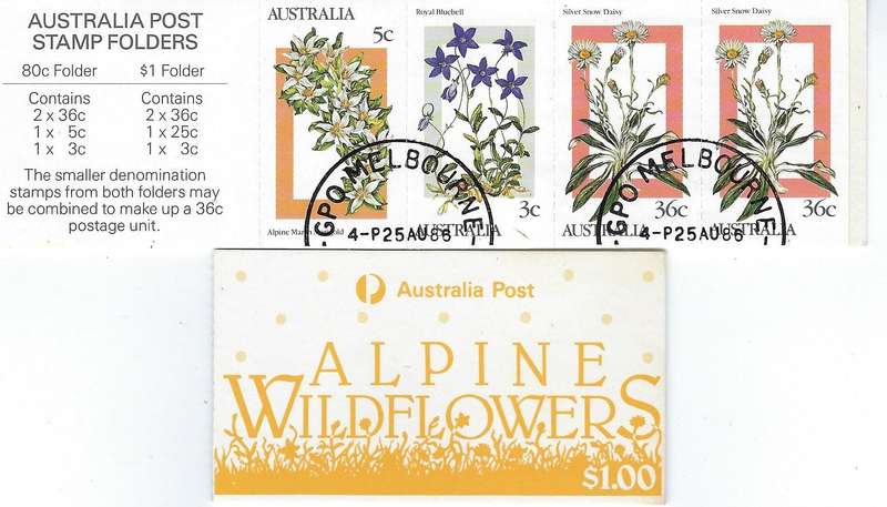 AUSTRALIA 1986 mini booklet 80c and $2 mm alpine flowers SG1028 and 1031