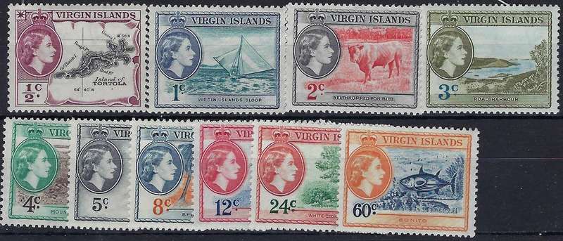 BRITISH VIRGIN ISLANDS 1956,  1/2c-60c, part set, SG 149-158, MM