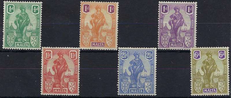 MALTA 1922  1/2d-6d, SG 124-127, 129 ,133  MM