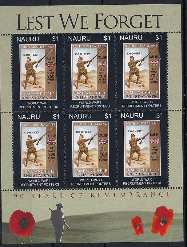 NAURU 2008 mini sheet ,WW1 recruitment poster, $1,  SG 678 X6, MM