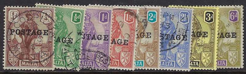 MALTA 1926, 1/4d-6d, used, SG 143-151