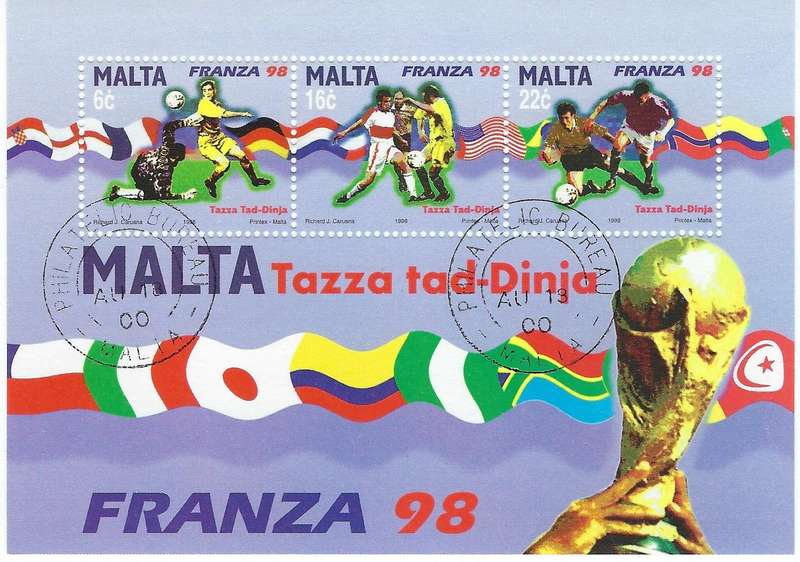MALTA 1998, 6c-22c, mm, postcard, world cup football , SG MS1084