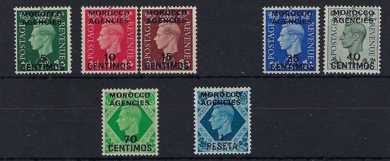 MOROCCO AGENCIES 1937, mm, 5c-1p, SG 165-186,King George VI