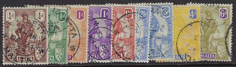 MALTA 1922, 1/4d-6d, used, SG 13-133, PART SET