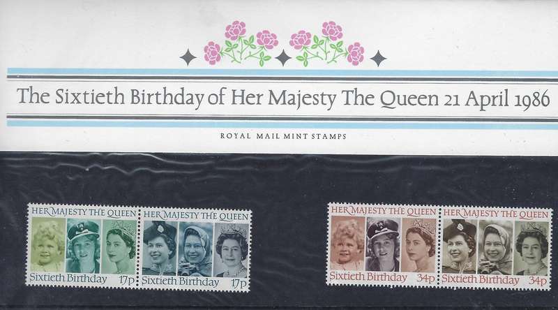 GREAT BRITAIN 1986, 17d,34d, presentation pack , SG 1316/9,  60th bday of the Queen,  CAT R 60