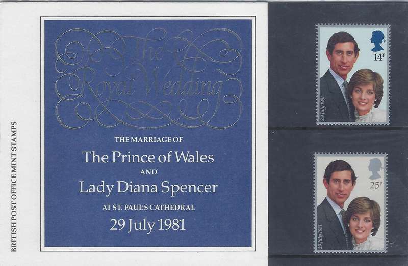 GREAT BRITAIN 1981, 14d,25d, presentation pack,  SG 1160/1, royal wedding price charles and lady di.