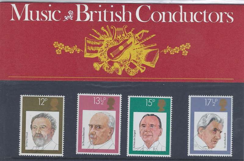 GREAT BRITAIN 1980, 12d-17 1/2d, presentation pack, SG 1130/3 , british music conductors CAT R 40