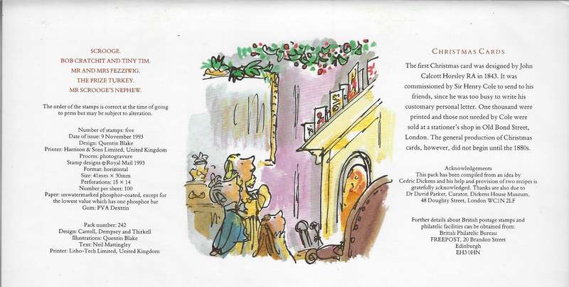 GREAT BRITAIN 1993, 19d-41d,  SG 1790/4, presentation set, Xmas 1993, Xmas carol CAT R 120