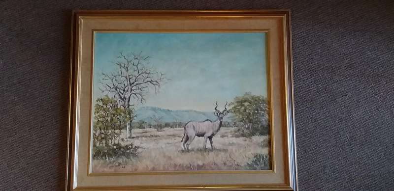 Oil on board, Kudu in the bushveld