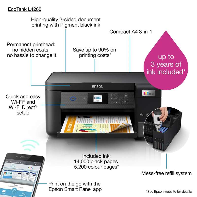 Epson L4260 EcoTank, A4, 3 in 1, Wi-Fi, Double Sided Printing, Printer