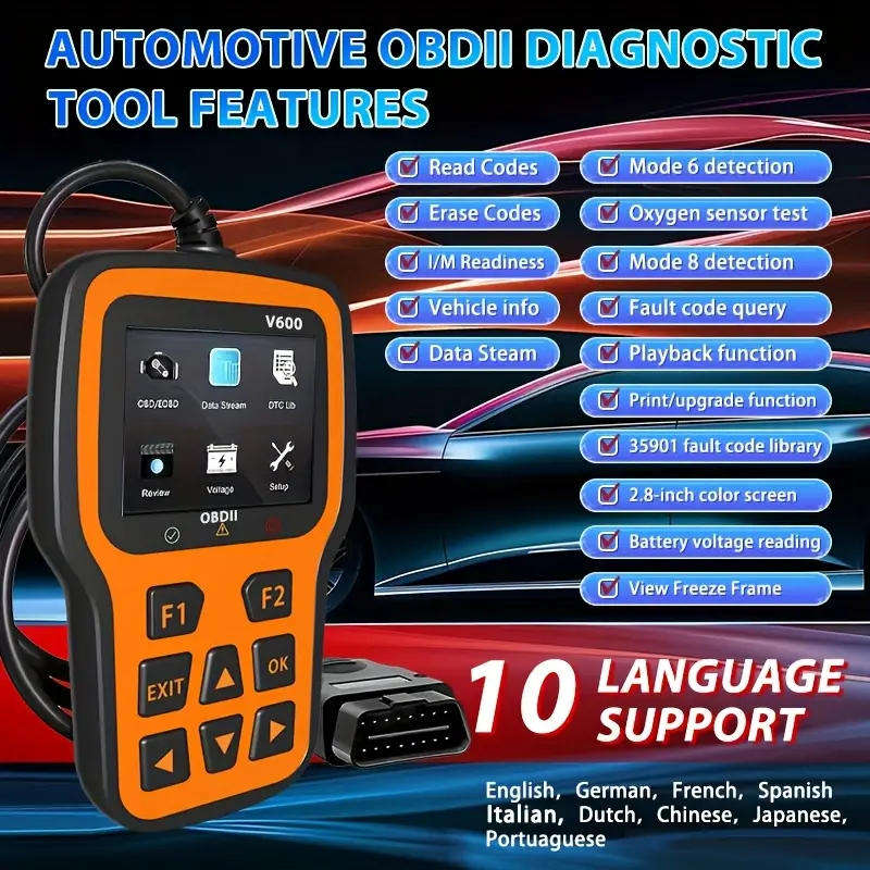 OBD2 scanner Car Diagnostic Tool Supports 10 Languages 2.4 Inch Color Screen