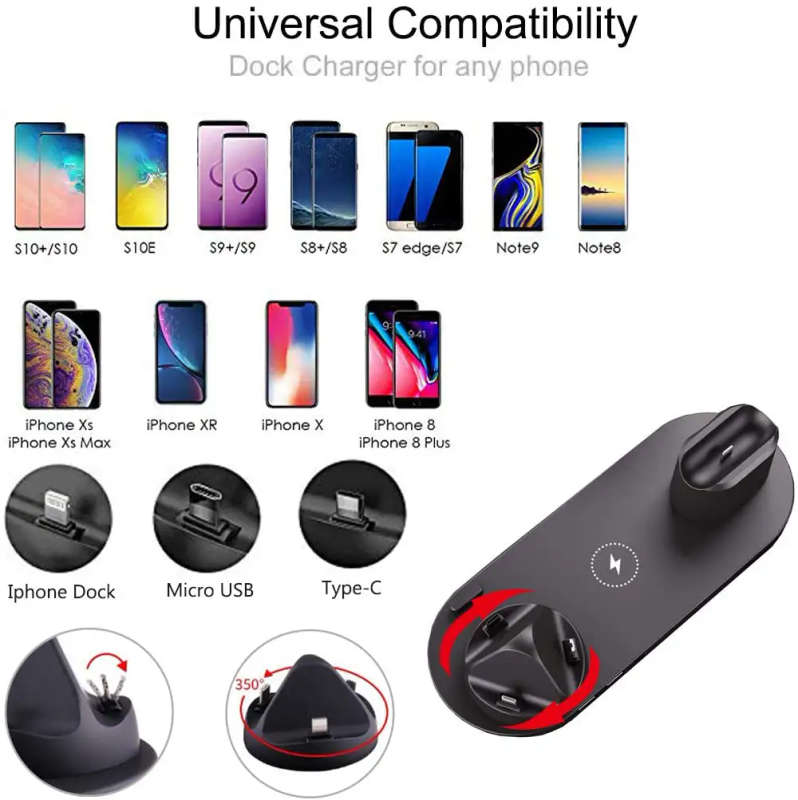 6 in 1 Multifunction Wireless Charger Dock for iWatch Airpods iPhone