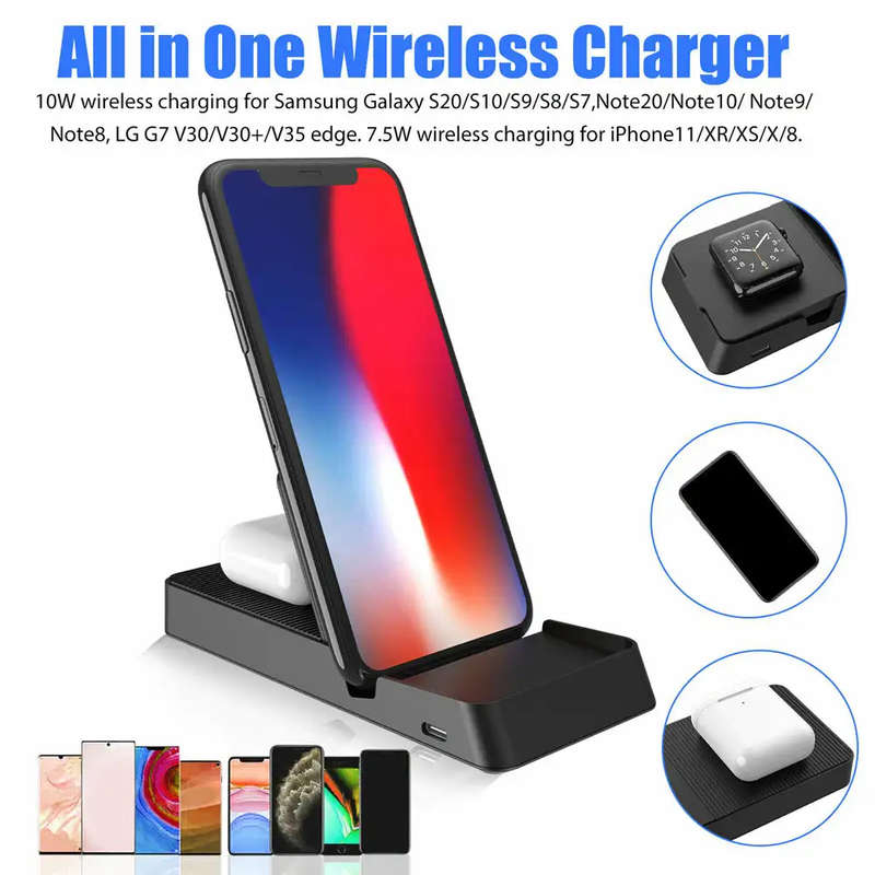 10W Qi 3 in 1 Wireless Charging Dock Charger Stand For iPhone Apple iWatch