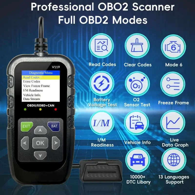 OBD II Color Car Fault Detector Code Reader OBD2 Scanner Diagnostic Tool Car V119