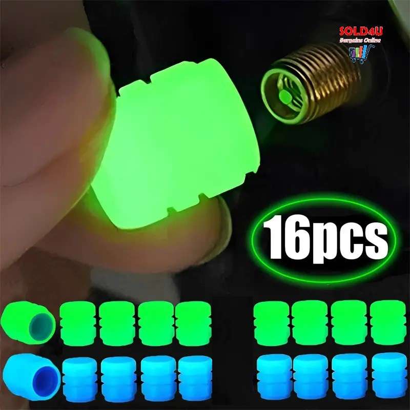 16pcs Glow in Dark Car Tyre Valve Caps Luminous  (Green + Blue)