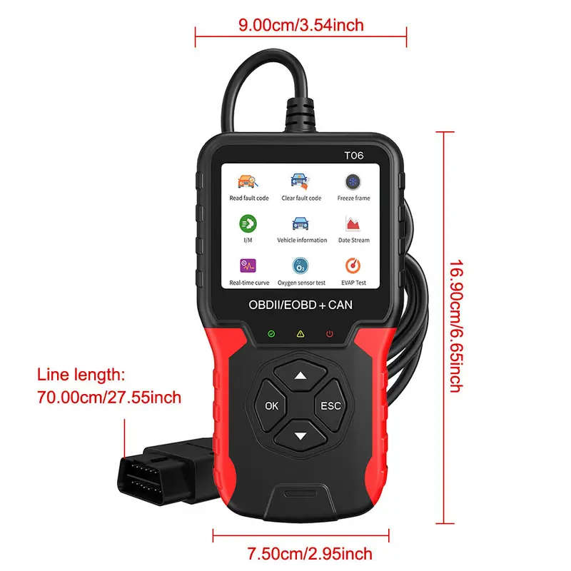 Car Fault Detector Code Reader OBD2 Scanner Diagnostic Tool T06 8 Languages 9 Protocols