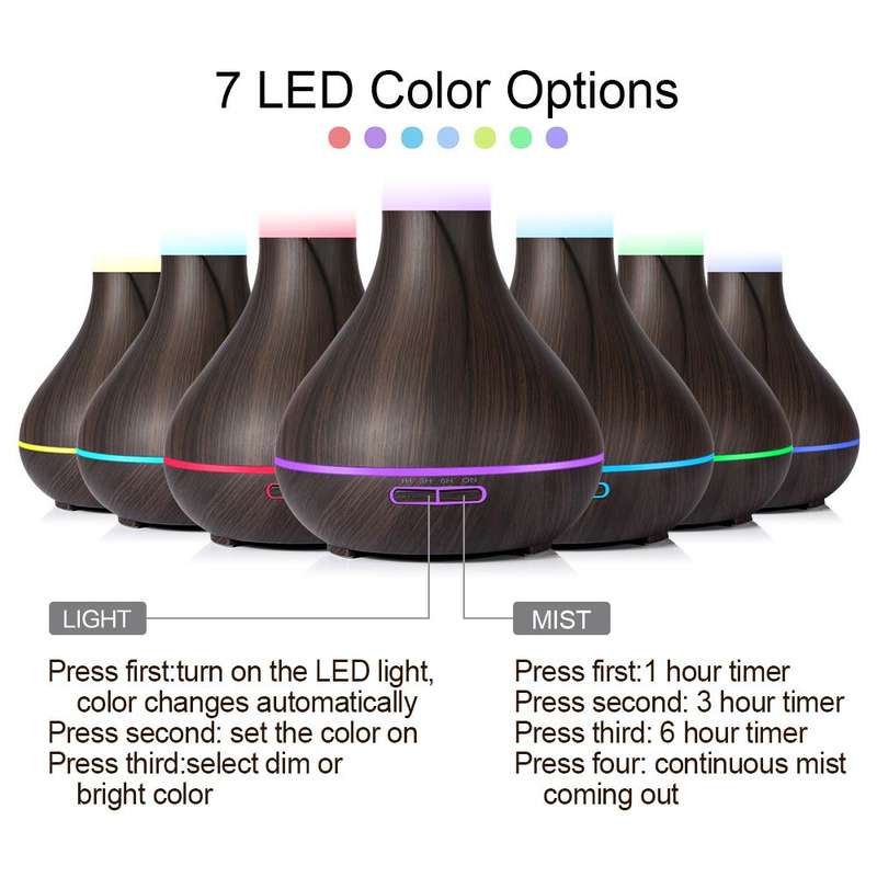 Woodgrain LED Aromatherapy Cool Mist Maker Essential Oil Diffuser (400ml)