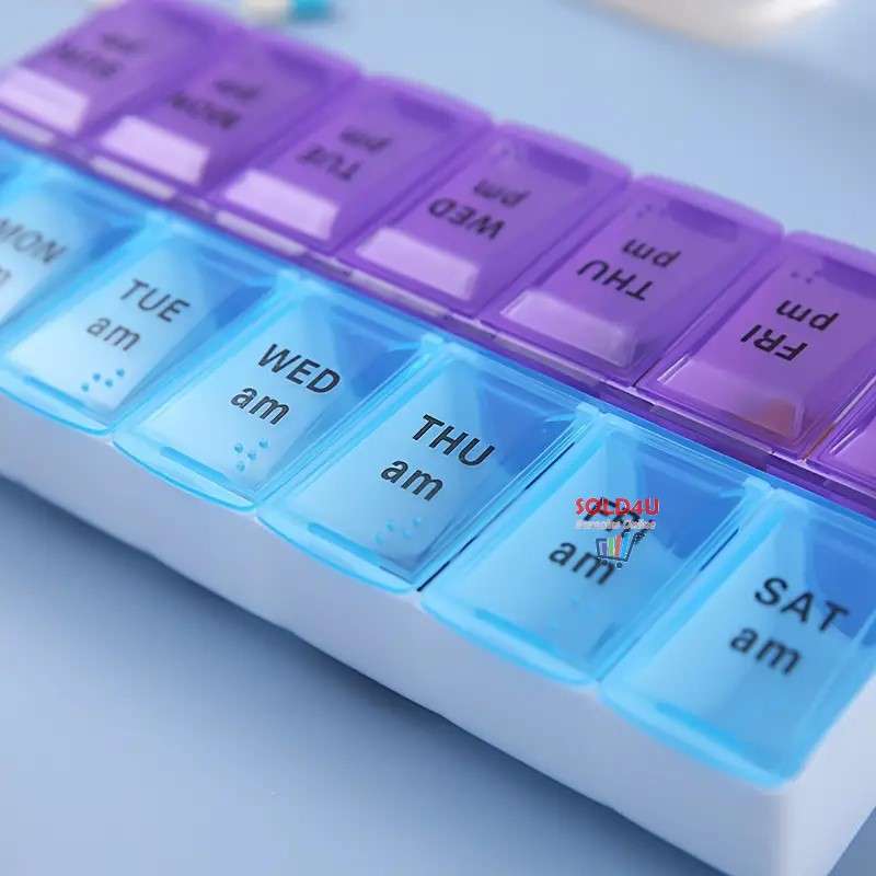 14 Compartment Pill Storage Box 7 Days AM/PM Organizer for Capsule