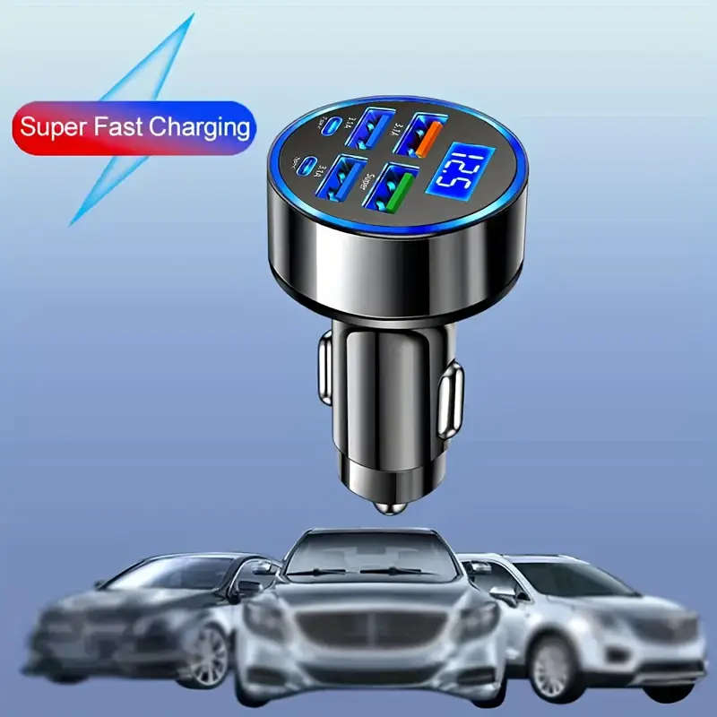 6-in-1 Fast Charging Car Charger with LED Display