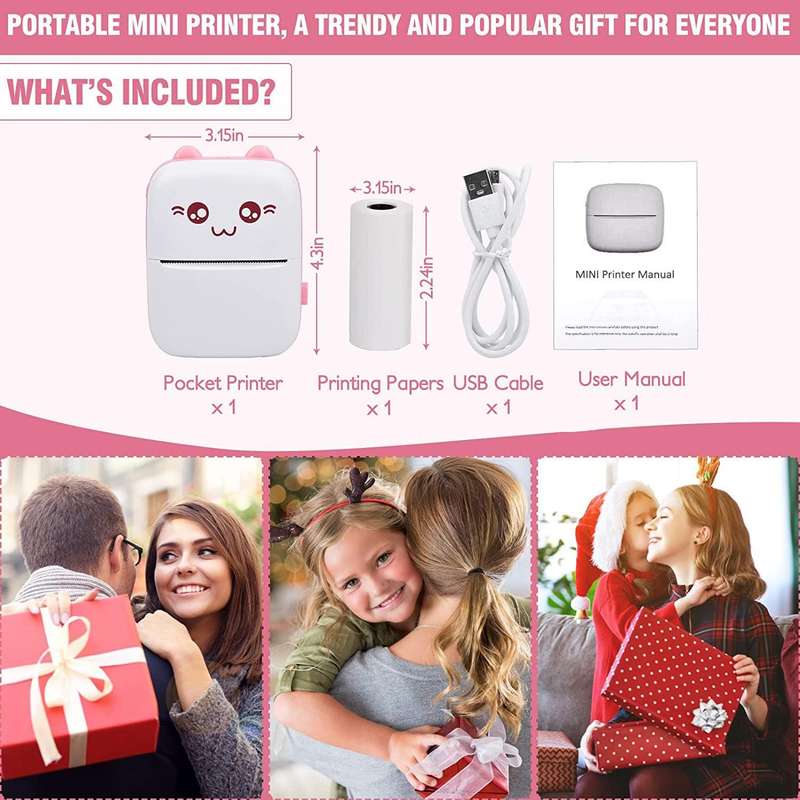 Portable Thermal Mini Pocket Wireless Bluetooth Printers [PINK]