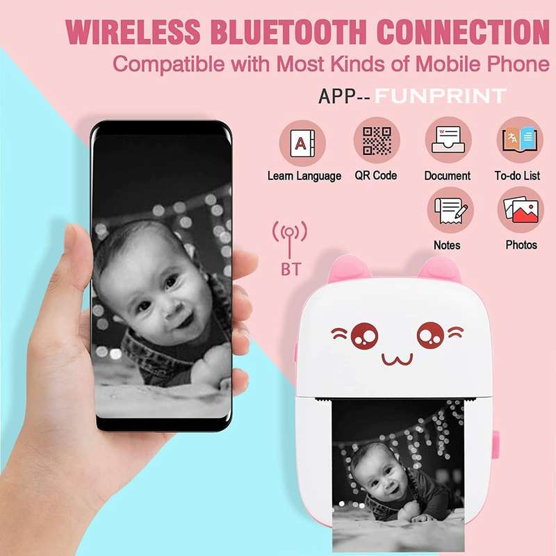 Portable Thermal Mini Pocket Wireless Bluetooth Printers [PINK]