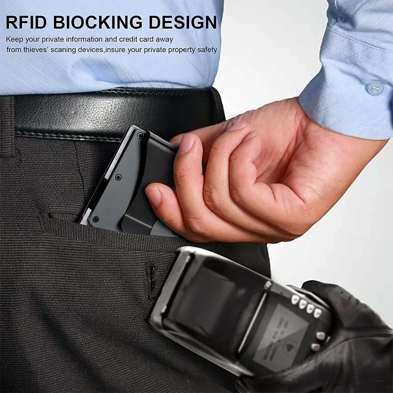 RFID Blocking Slim Aluminum Wallet Credit Card Holder Anti-Theft Metal Money Clip Grey