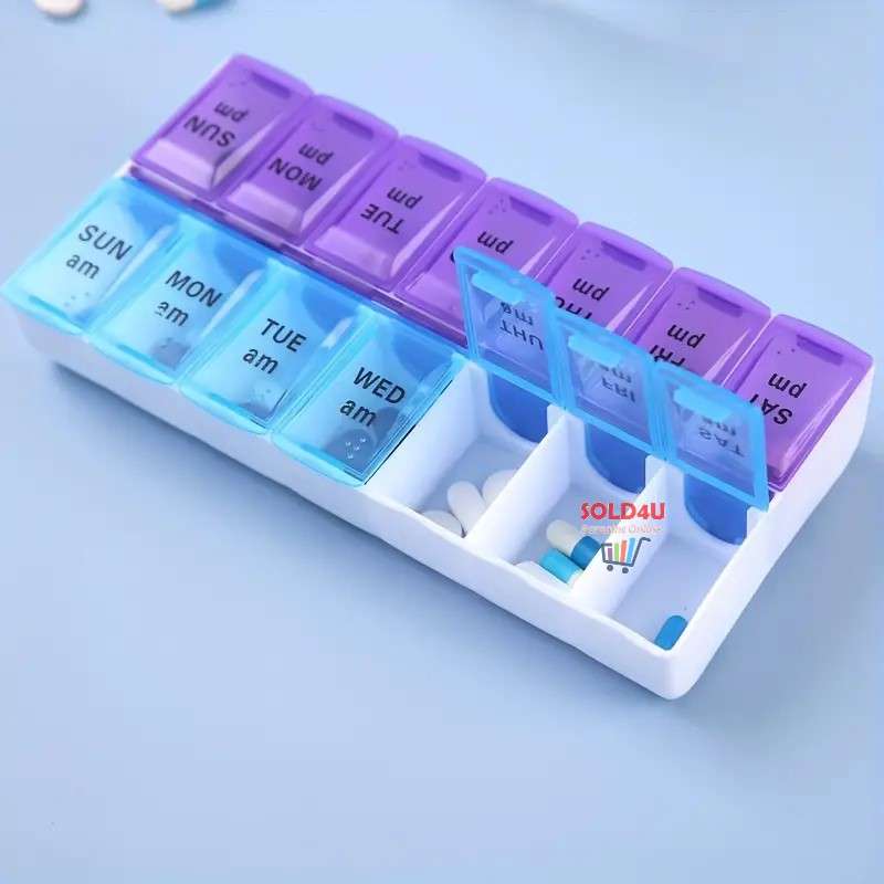 14 Compartment Pill Storage Box 7 Days AM/PM Organizer for Capsule