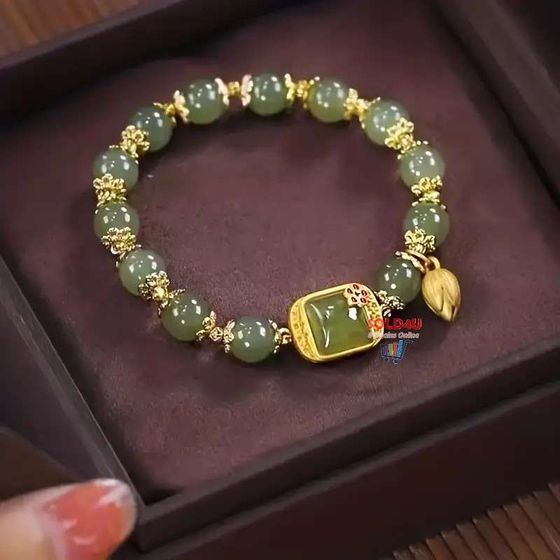 Lotus Beaded Glass Bracelet For Girls - Charming Green Beaded Bracelet with For Lotus Pod Charm