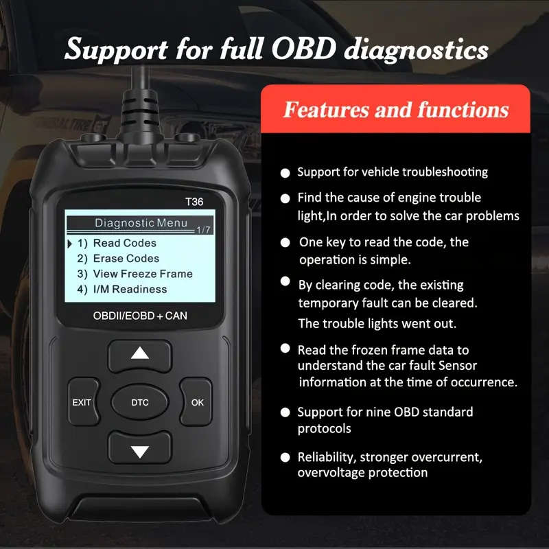Car Fault Detector Code Reader OBD2 Scanner Diagnostic Tool  T36