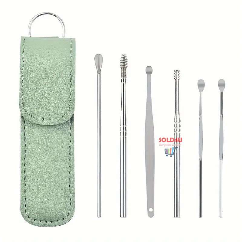 6pcs/set Earwax Removal Tools, 360 Degree Rotating Stainless Steel Double-Ended Ear Picks