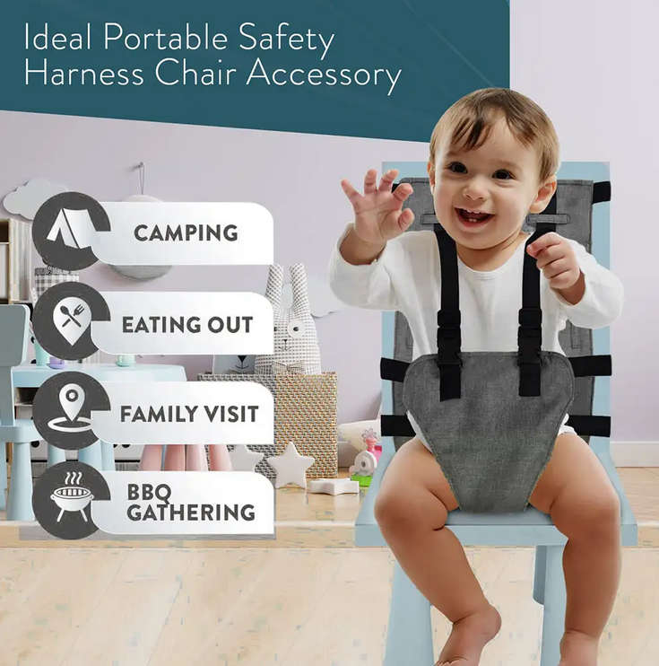 Baby Seat Harness Portable Safety Belt High Chair Belt for Toddlers (Grey)