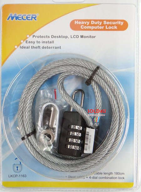 Mecer 4 Dial PC Cable Lock with Rope - LKCP-1163 Lock your Desktops & Monitors with this lock