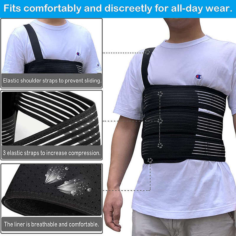 Breathable Broken Rib Chest Brace Support Protector Wrap Belt - Size:Large