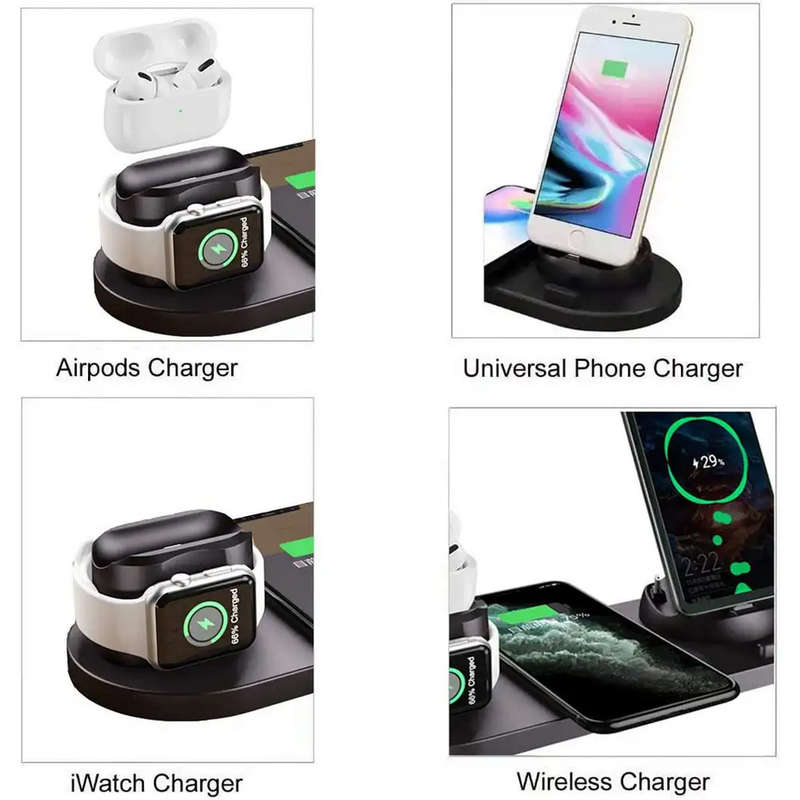 6 in 1 Multifunction Wireless Charger Dock for iWatch Airpods iPhone