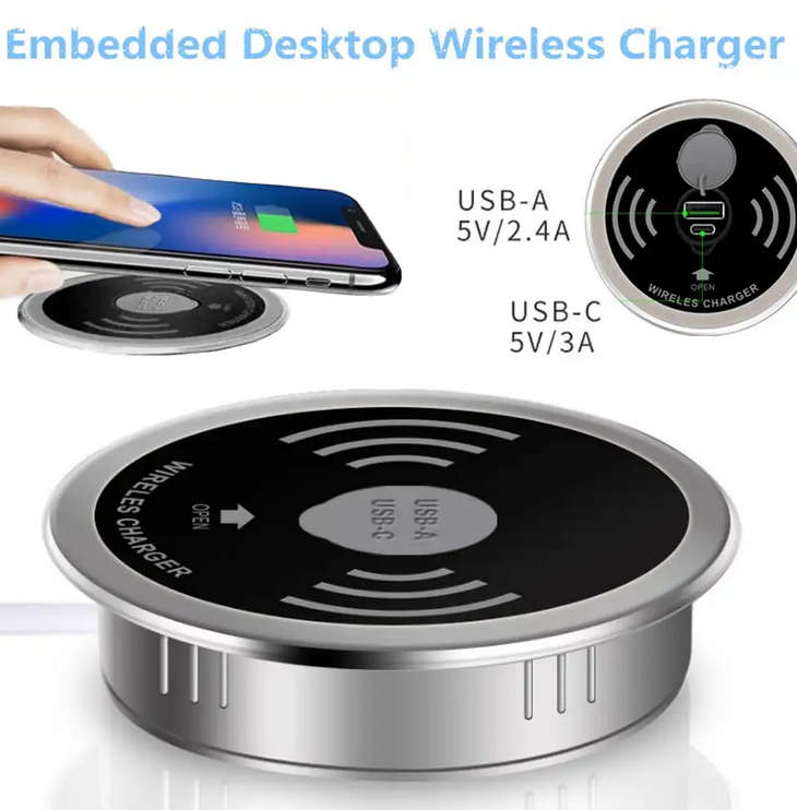 Embedded 10W Qi Desktop Fast Wireless Charger with USB Ports