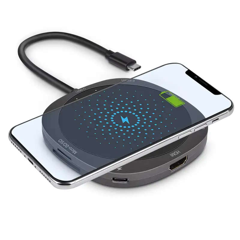 7 in 1 USB C HUB to USB 3.0 HDMI QI Adapter Wireless Charger