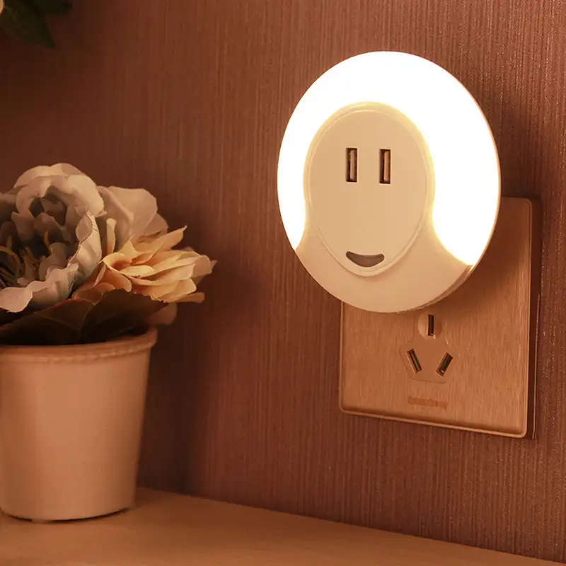 Light-controlled Bedside Lamp With Dual USB Charger