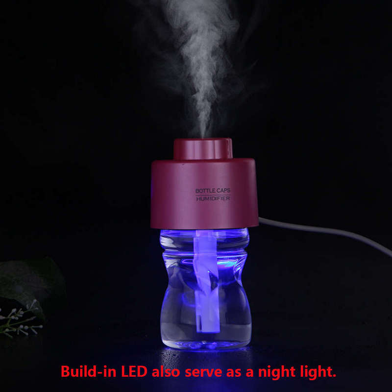 Mini Night Light Water Bottle Cap USB Air Humidifier pink